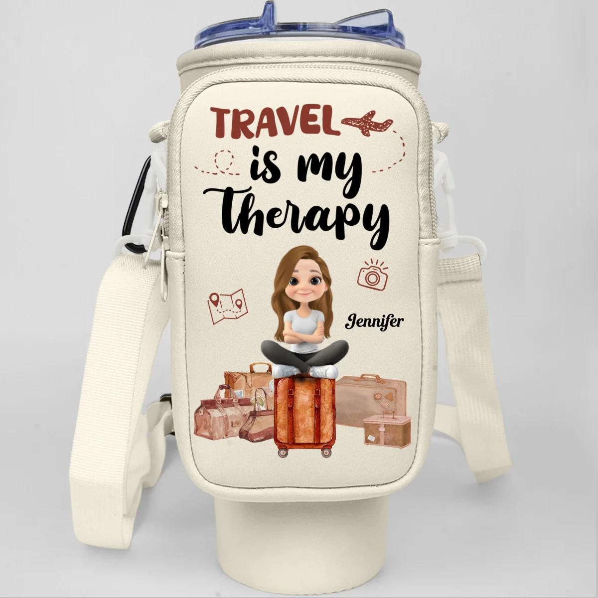 Travel Is My Therapy - Personalized Custom 40oz Water Bottle Carrier Bag - Image 8