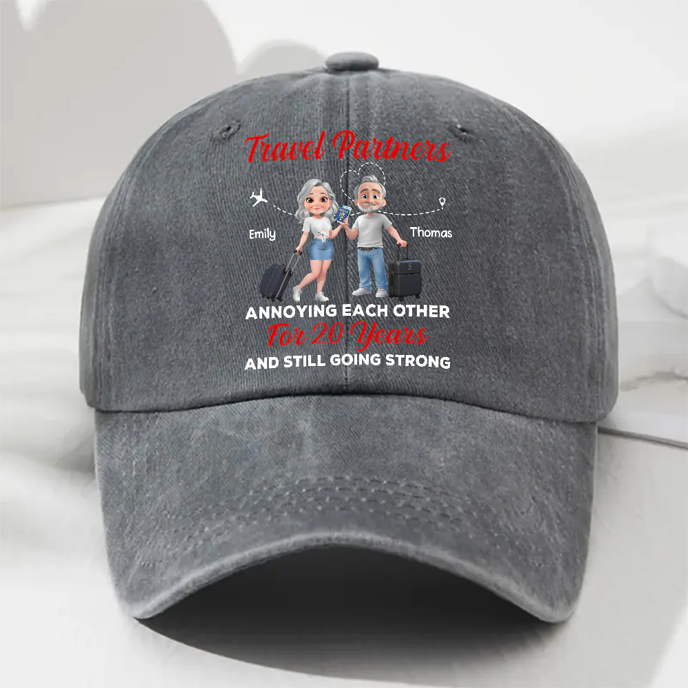 Travel Partners - Personalized Custom Vintage Washed Denim Cap - Image 3