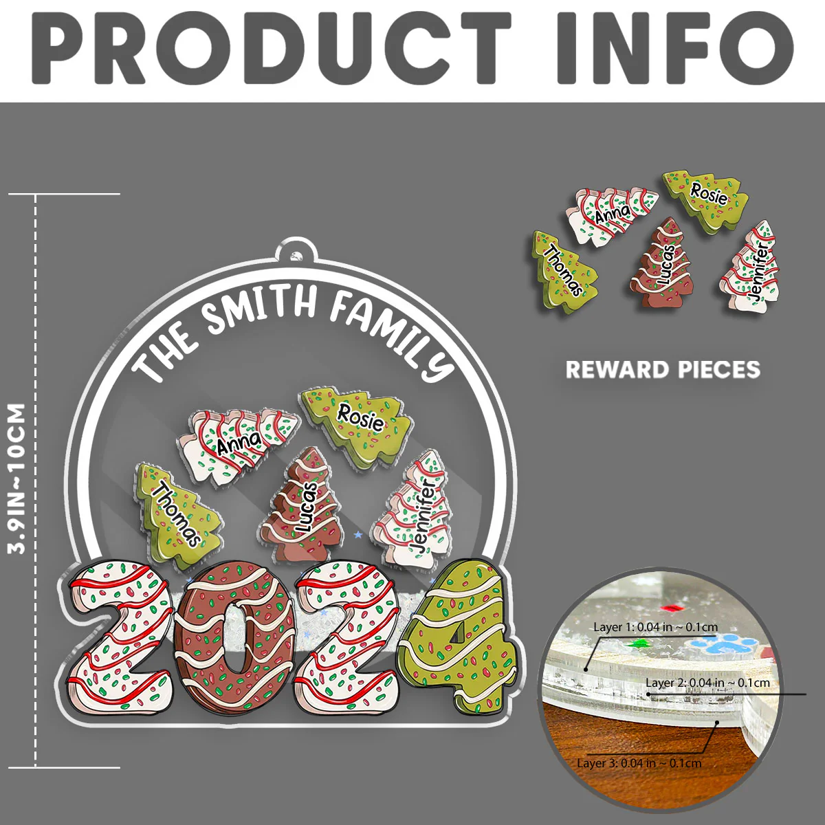 Tree Cake Family - Personalized Custom Acrylic Shaker Ornament - Image 3