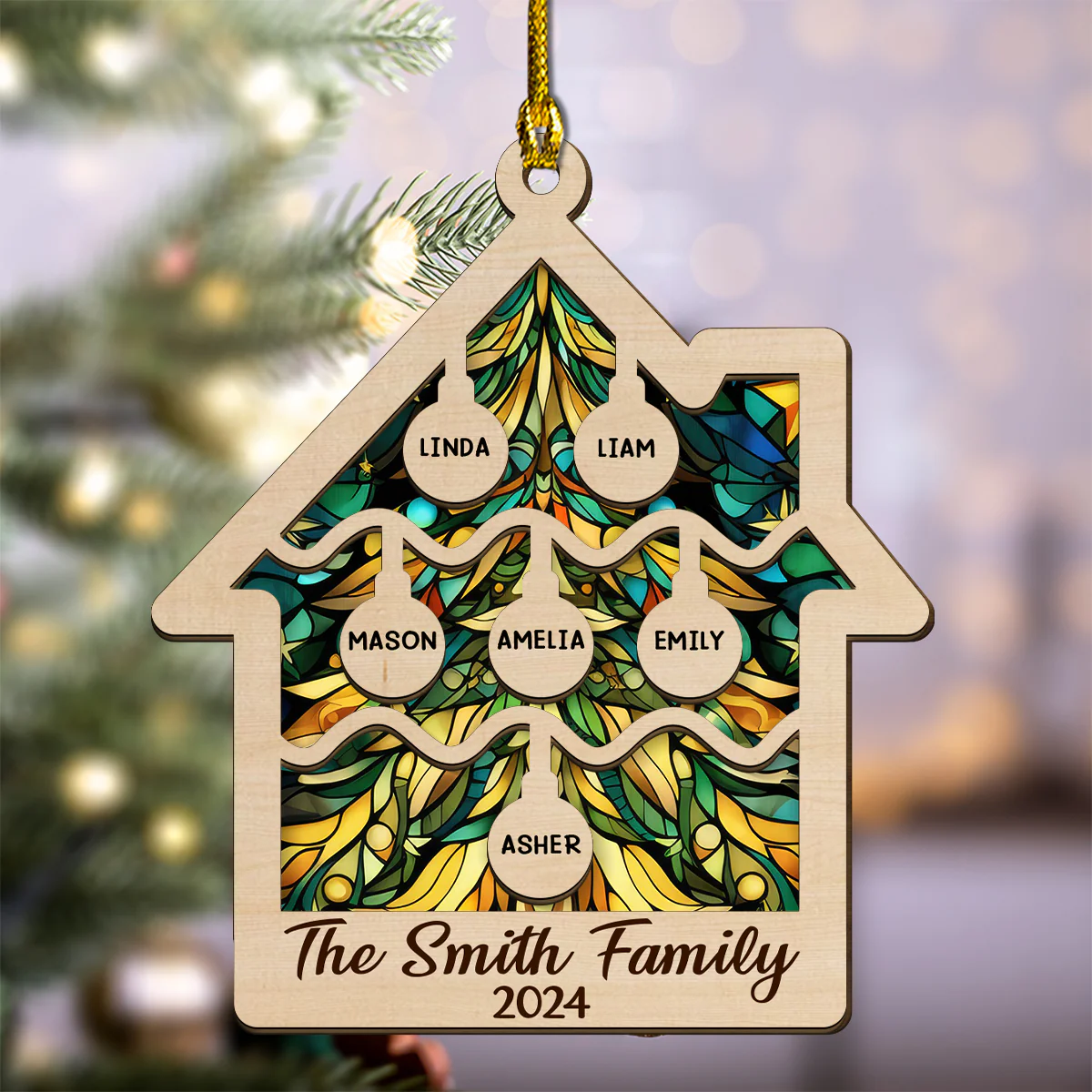 Tree Family Christmas - Personalized Custom 2-layered Wood Ornament - Image 2