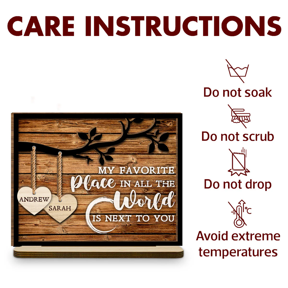 Tree Hearts - Personalized Custom 2-Layer Wood Plaque With Flat Base - Image 6