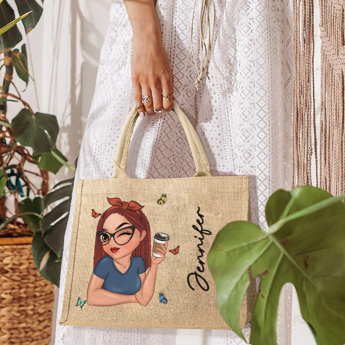 Tropical Bag - Personalized Custom Jute Tote Bag - Image 4