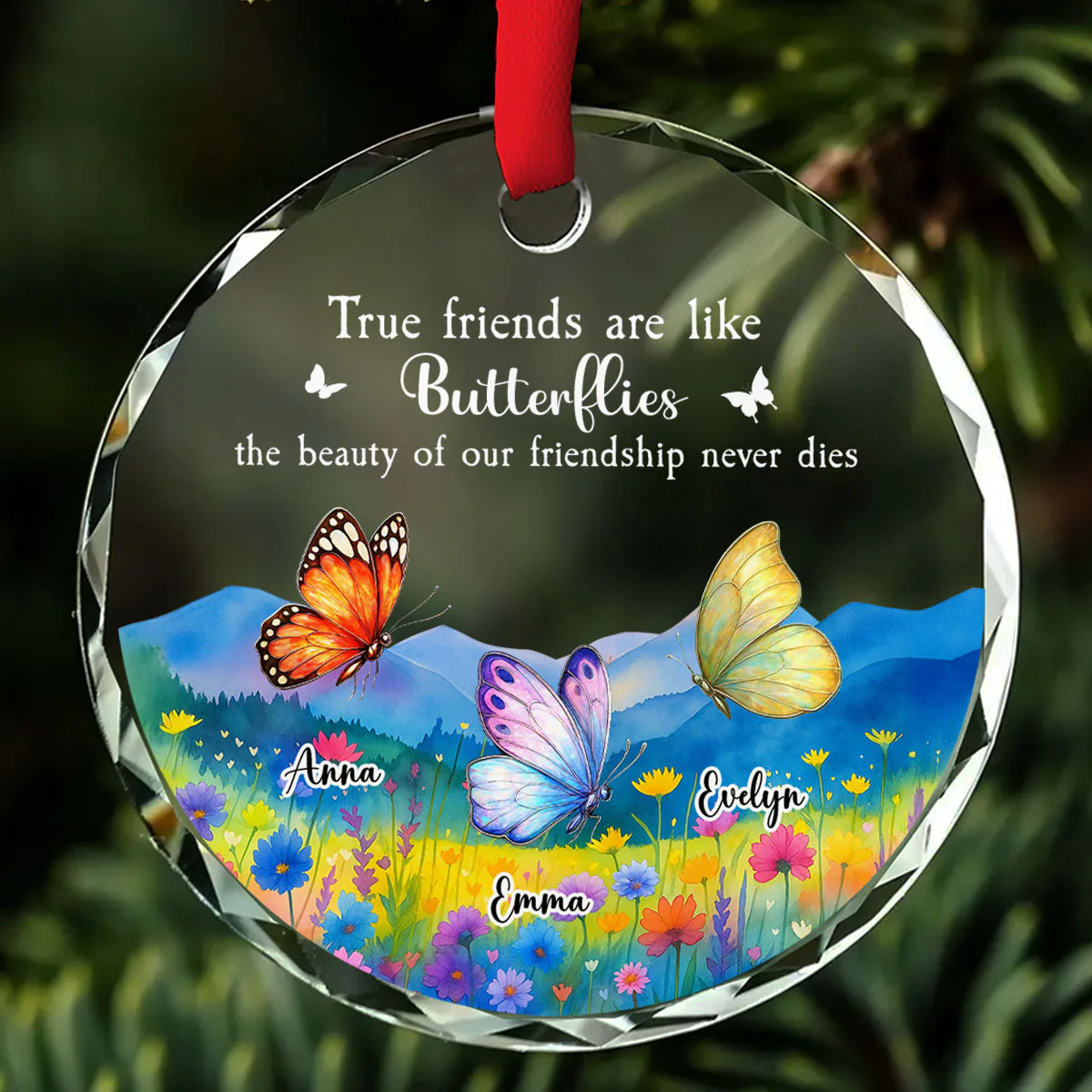 True Friends Are Like Butterflies - Personalized Custom Glass Ornament