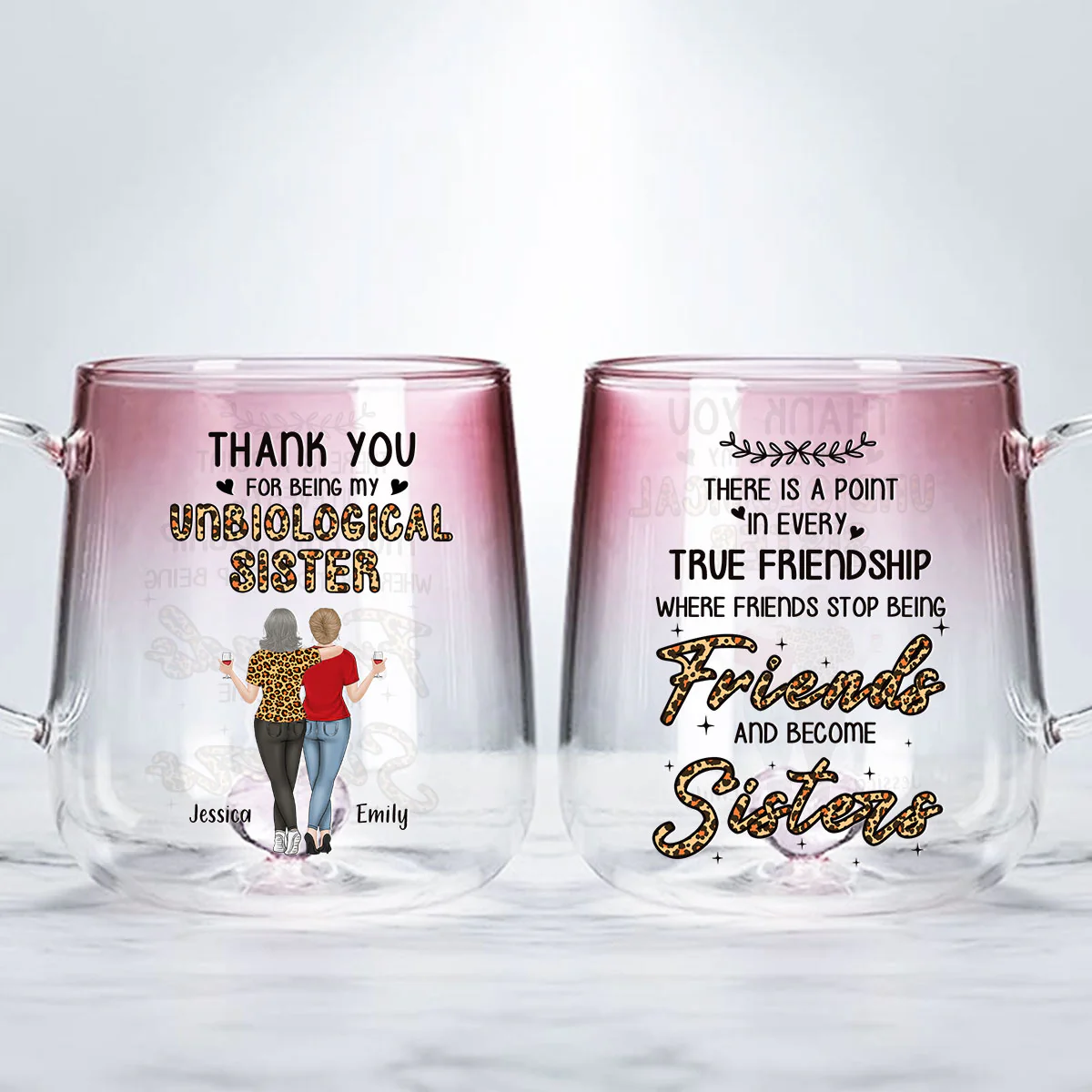 True Friendship - Personalized Custom Pink Gradient Glass Mug - Image 2