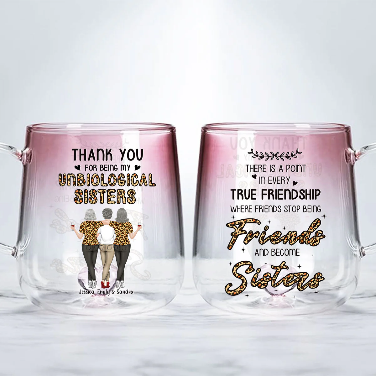 True Friendship - Personalized Custom Pink Gradient Glass Mug - Image 4