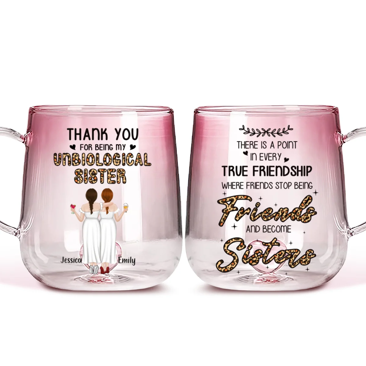 True Friendship - Personalized Custom Pink Gradient Glass Mug - Image 6