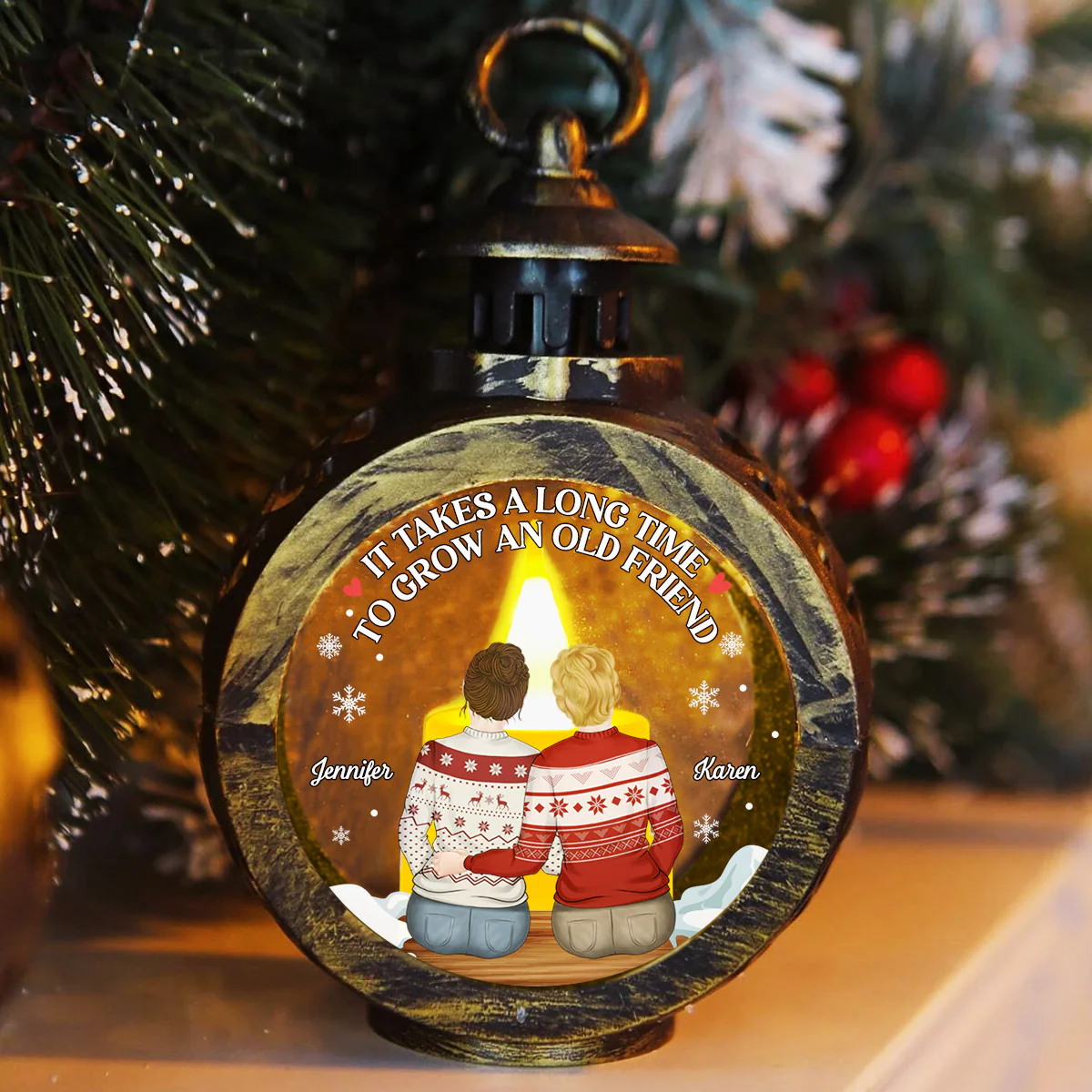 True Friendship Takes Time - Personalized Custom Christmas Lantern - Image 2