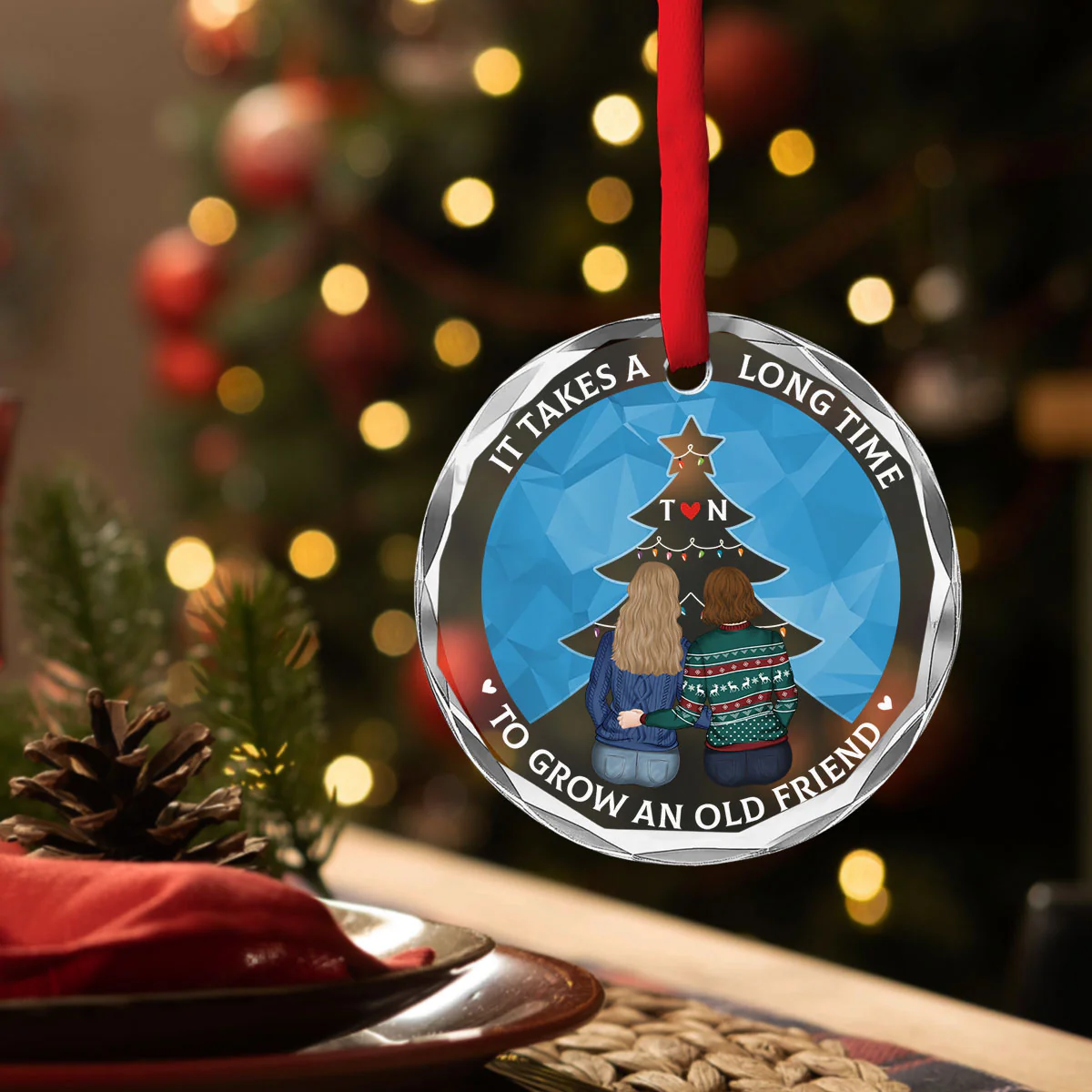 True Friendship Takes Time - Personalized Custom Glass Ornament - Image 3