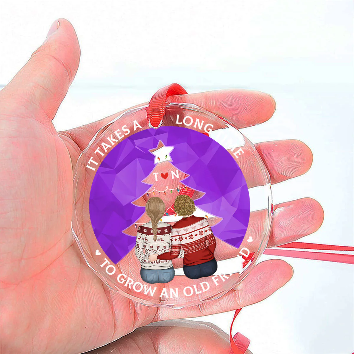 True Friendship Takes Time - Personalized Custom Glass Ornament - Image 4