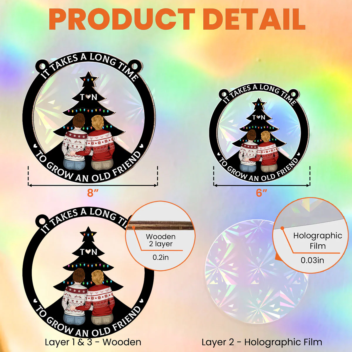 True Friendship Takes Time - Personalized Custom Rainbow Suncatcher - Image 2