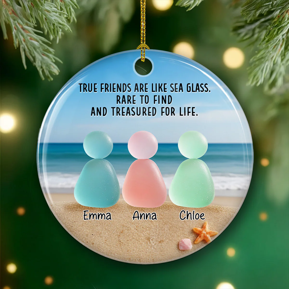 True Friendships Sea Glass - Personalized Custom 3D Inflated Effect Ceramic Ornament - Image 2