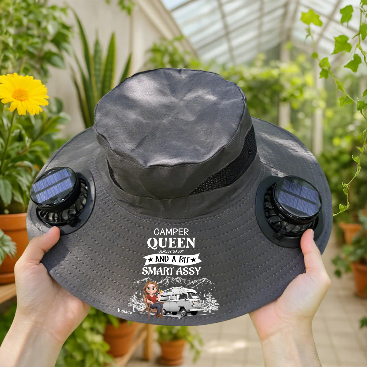 Truly A Queen Of Campers - Personalized Custom Solar Fan Hat - Image 3