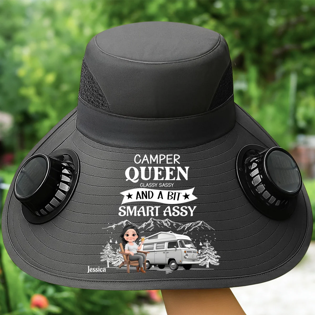 Truly A Queen Of Campers - Personalized Custom Solar Fan Hat - Image 8