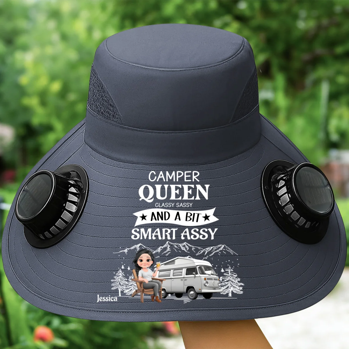 Truly A Queen Of Campers - Personalized Custom Solar Fan Hat - Image 9