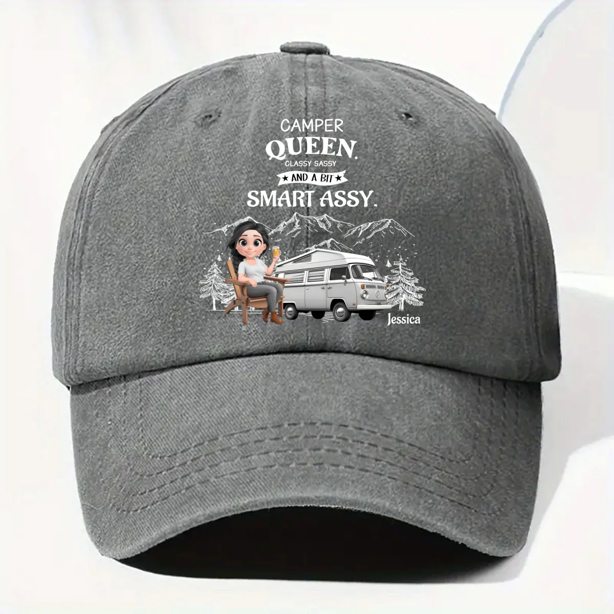 Truly A Queen Of Campers - Personalized Custom Vintage Washed Denim Cap - Image 10