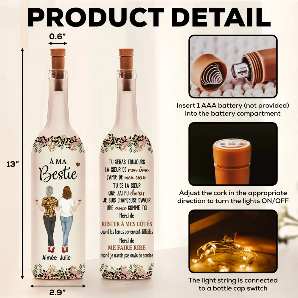 Tu Es Ma Sœur D’âme – Lampe Bouteille Personnalisée - Image 6