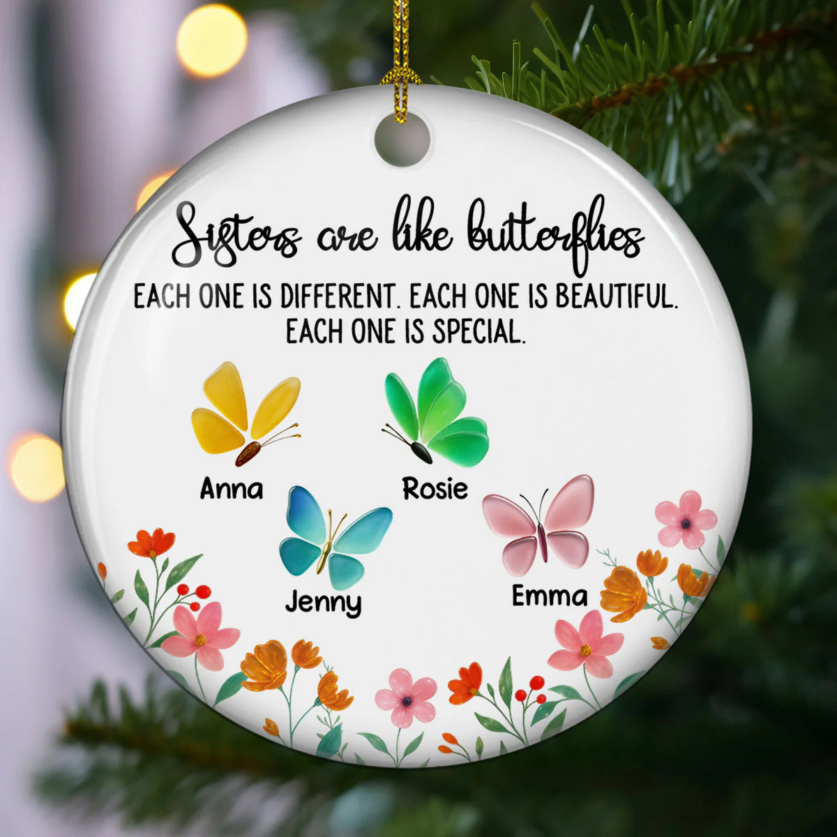 Twinkling Butterflies - Personalized Custom 3D Effect Heart Ceramic Ornament - Image 3