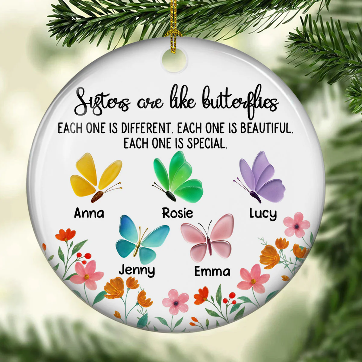 Twinkling Butterflies - Personalized Custom 3D Effect Heart Ceramic Ornament - Image 4