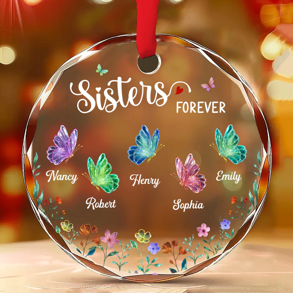 Twinkling Butterflies - Personalized Custom Glass Ornament - Image 2