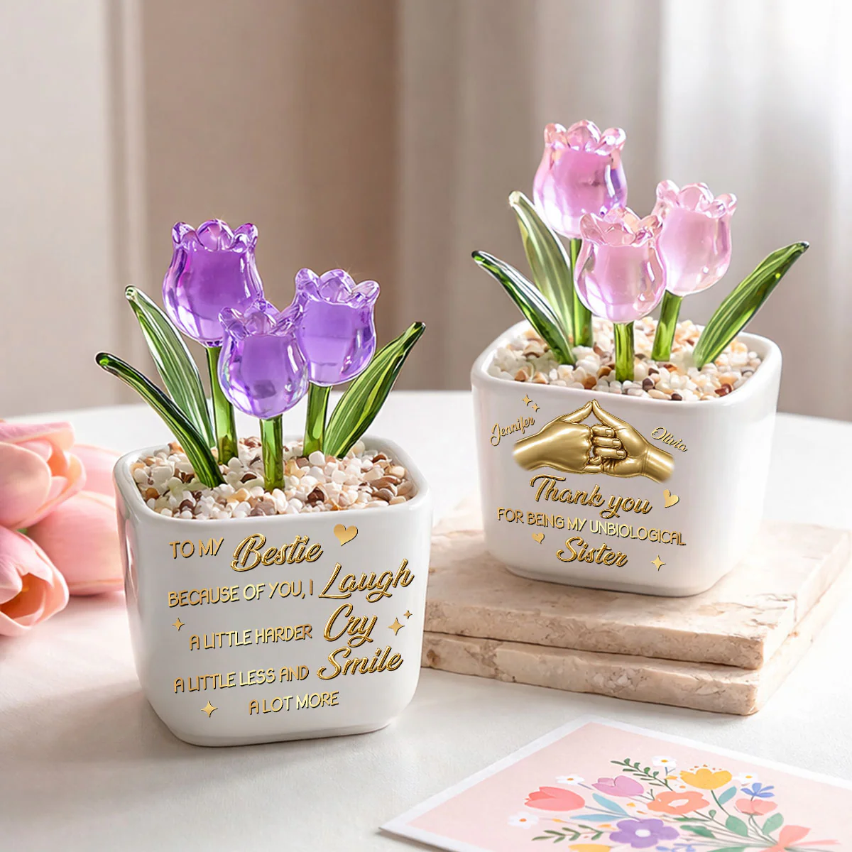 Unbiologica Sister - Personalized Custom Glass Everlasting Tulips