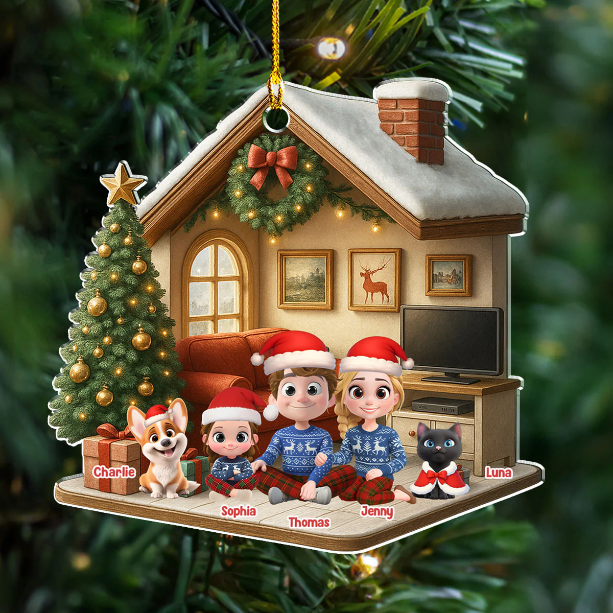 Under A Happy Roof With Them - Personalized Custom 3D Effect Acrylic Ornament - Image 2