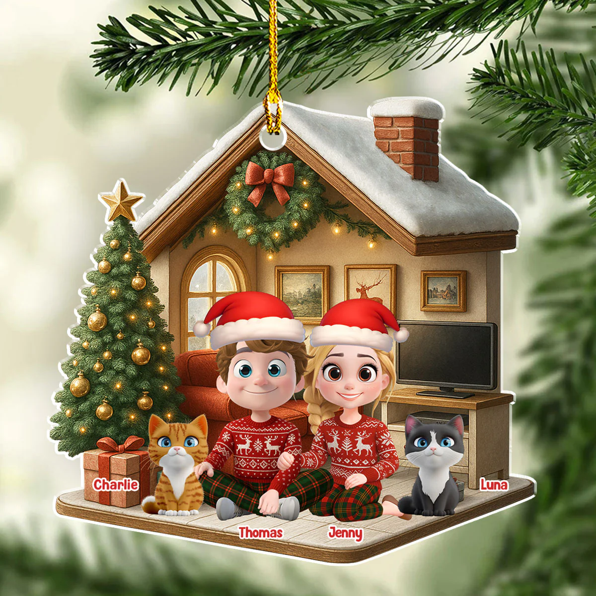 Under One Roof With Cats - Personalized Custom 3D Effect Acrylic Ornament - Image 2