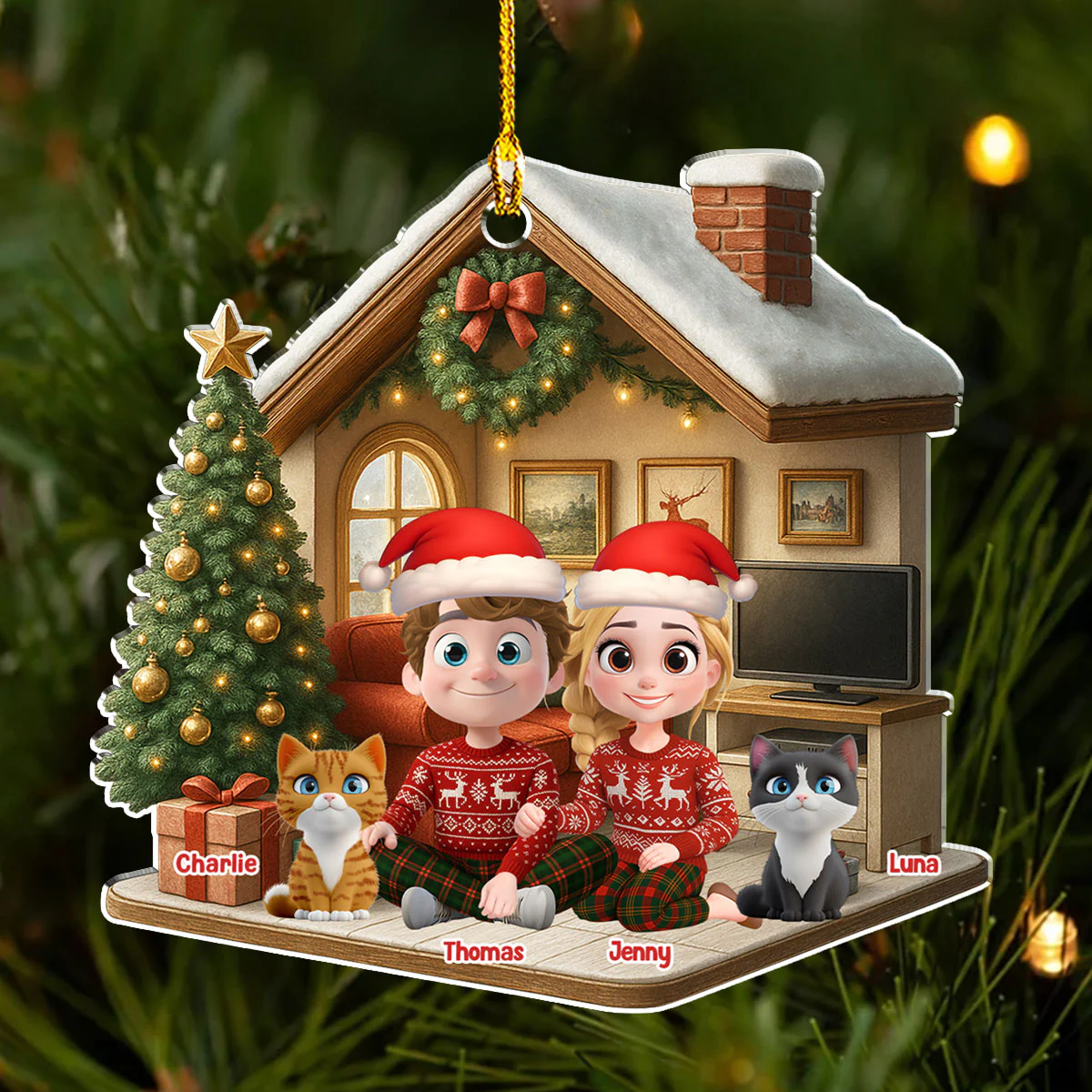 Under One Roof With Cats - Personalized Custom 3D Effect Acrylic Ornament - Image 4
