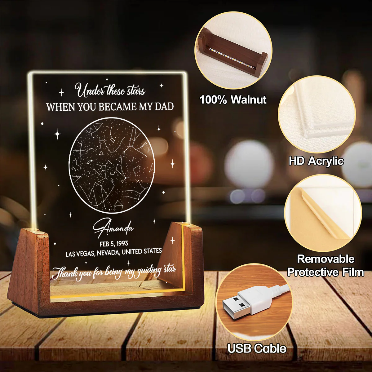 Under These Stars - Personalized Custom Plaque With Walnut Base - Image 2