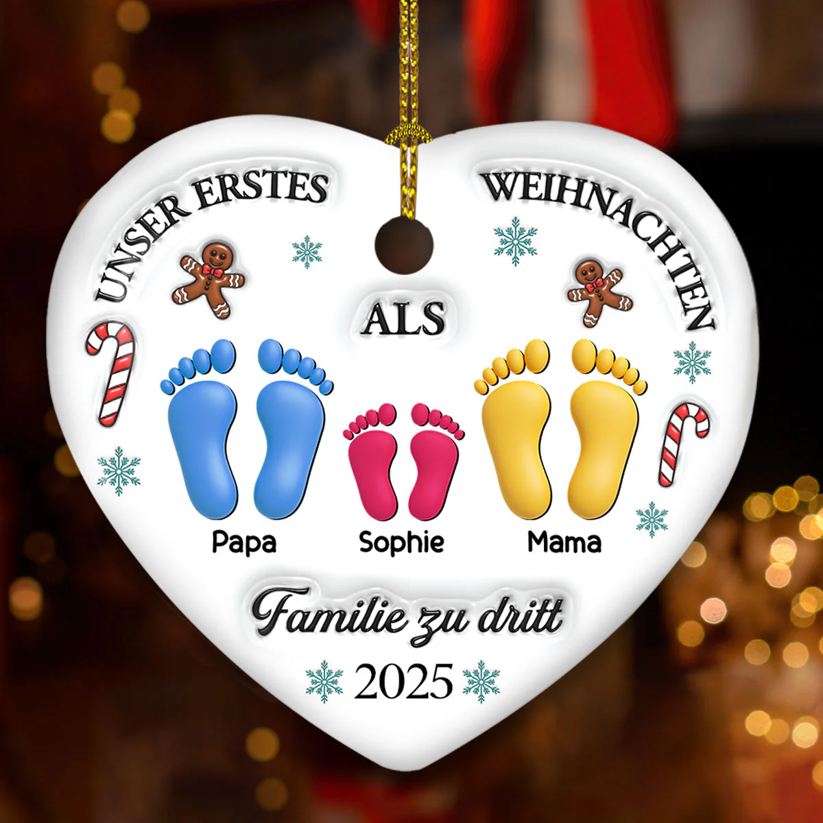 Unser erstes Weihnachten – Personalisierter Herz-Keramikanhänger mit 3D-Effekt - Image 2