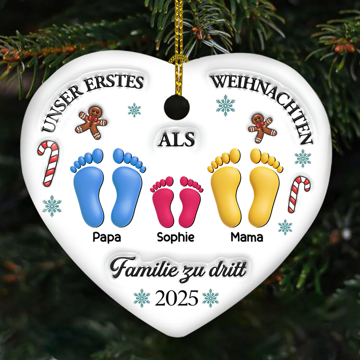 Unser erstes Weihnachten – Personalisierter Herz-Keramikanhänger mit 3D-Effekt - Image 3