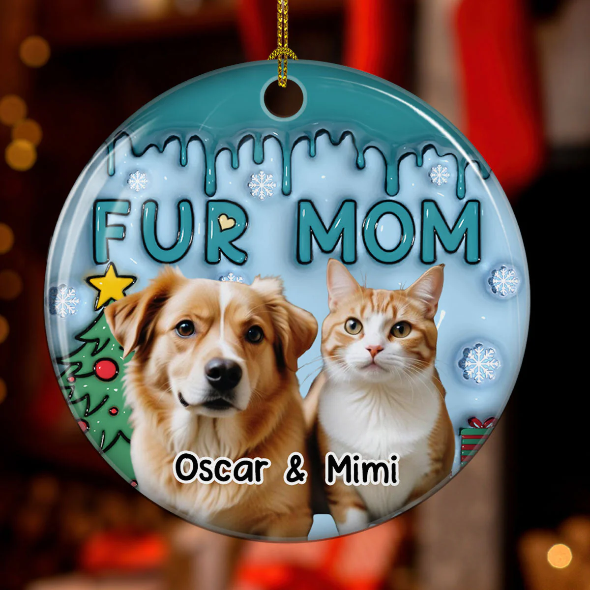 Upload Photo Lovely Fur Mom - Personalized Custom 3D Inflated Effect Ceramic Ornament - Image 3