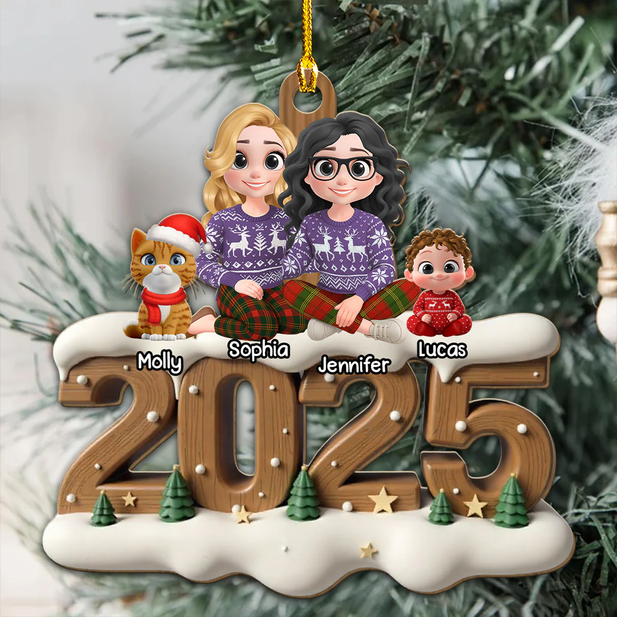 Us Together With Cats Onwards - Personalized Custom 3D Effect Wood Ornament - Image 3