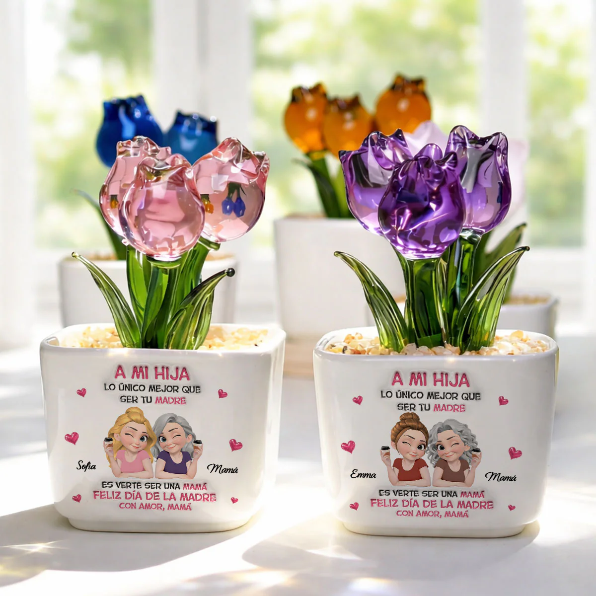 Ver A Mi Hija Ser Mamá - Jarrón Personalizado De Tulipanes Eternos - Image 5