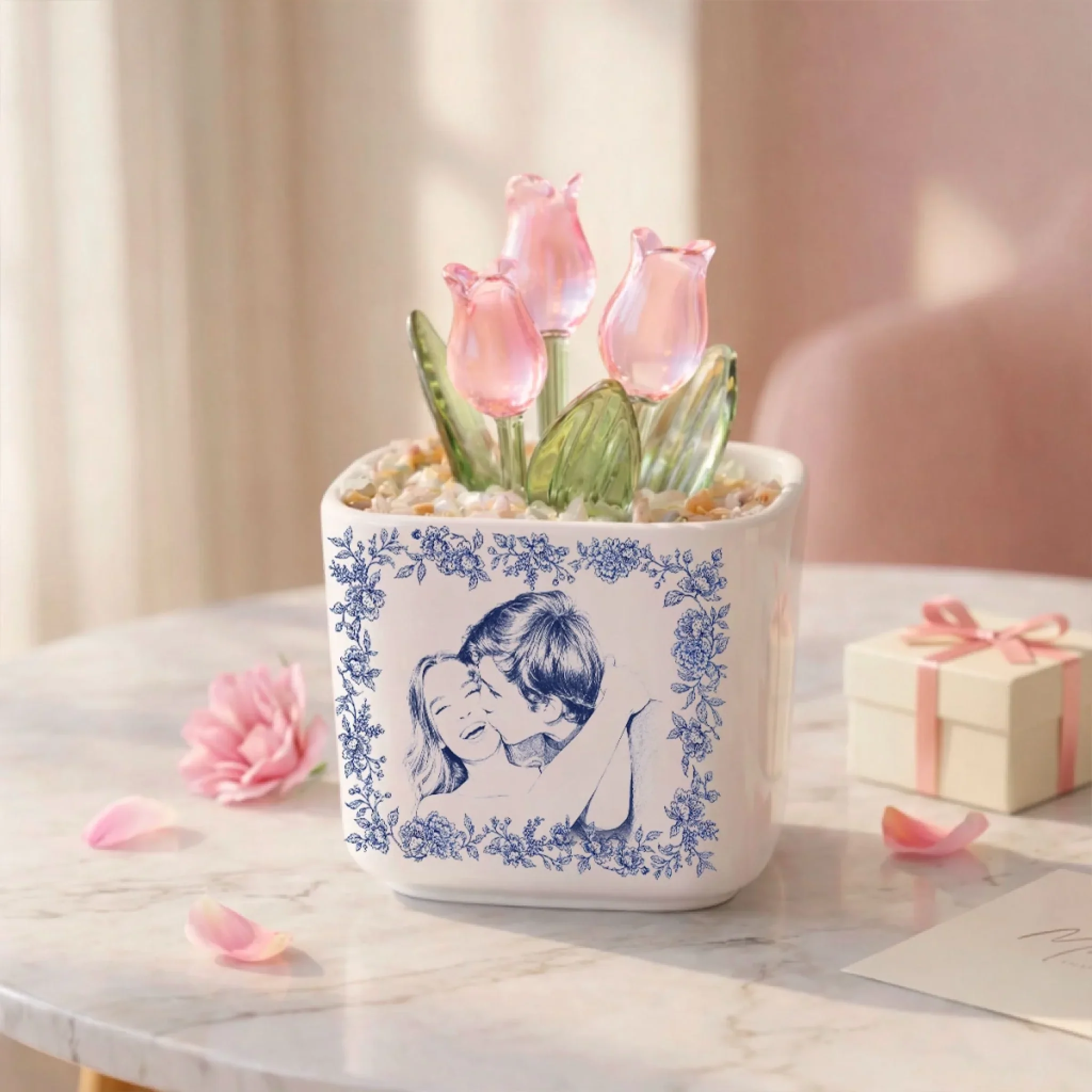 Vintage Couple Photo 2 - Personalized Custom Glass Everlasting Tulips - Image 2