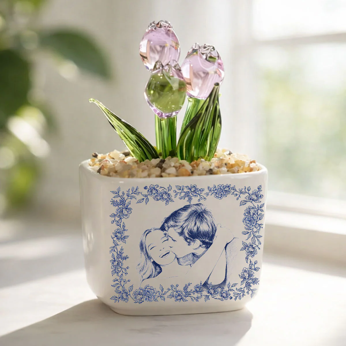 Vintage Couple Photo - Personalized Custom Glass Everlasting Tulips - Image 2
