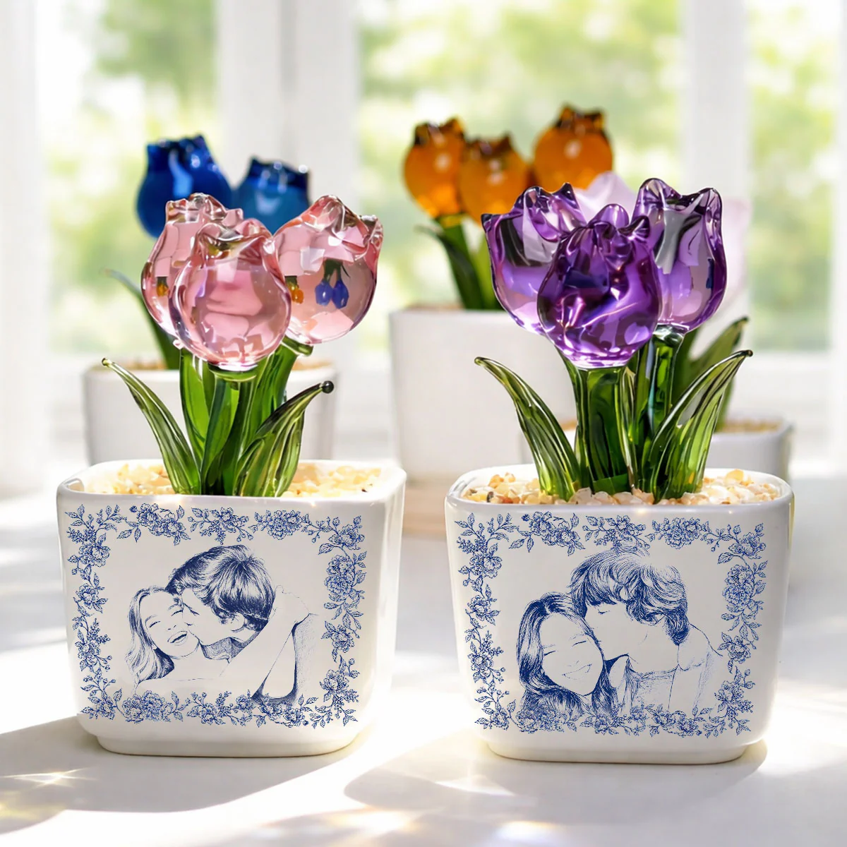 Vintage Couple Photo - Personalized Custom Glass Everlasting Tulips - Image 5