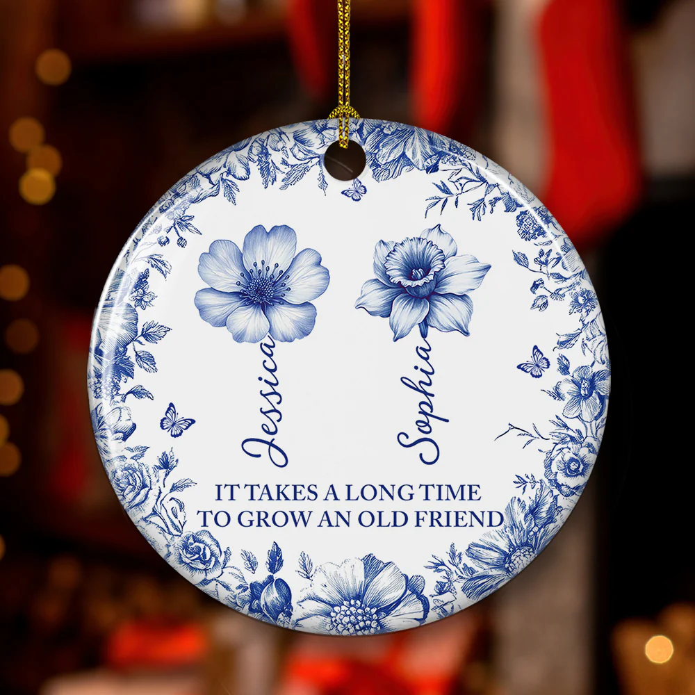 Vintage Floral Friendship - Personalized Custom Ceramic Ornament - Image 2