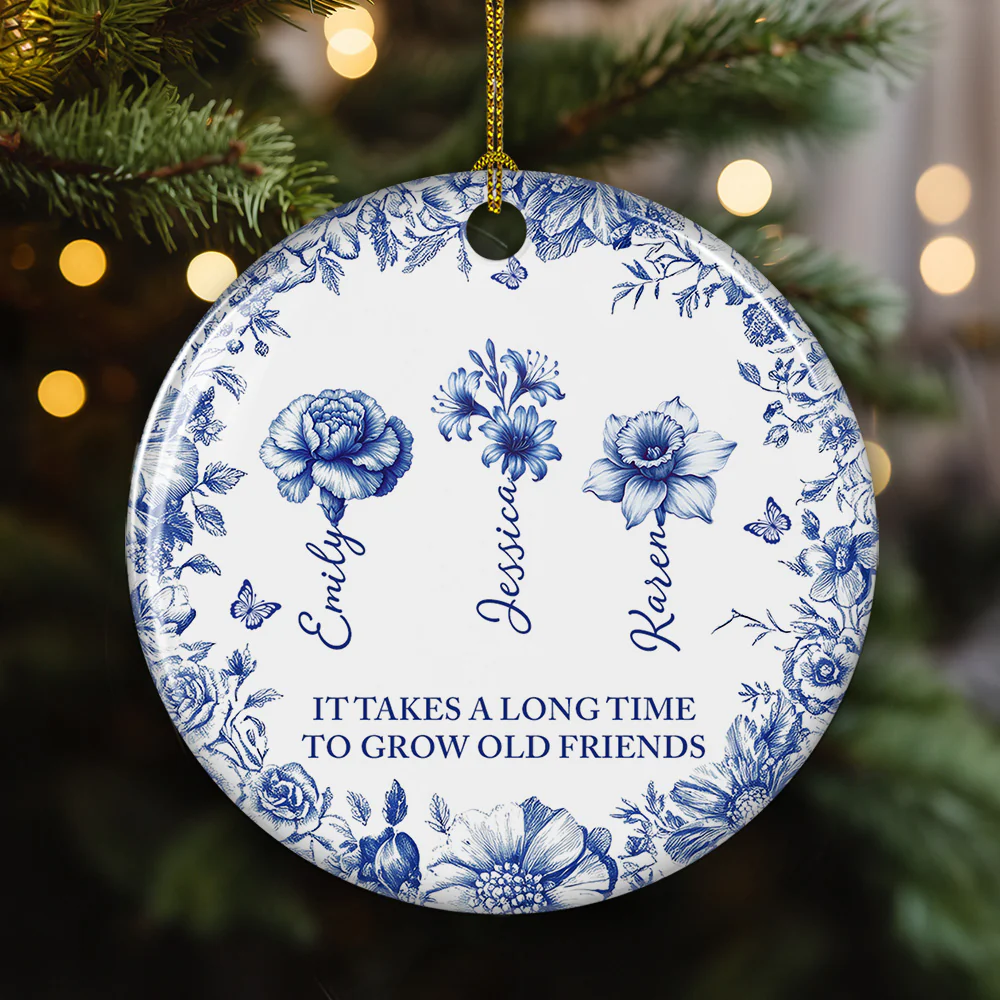 Vintage Floral Friendship - Personalized Custom Ceramic Ornament - Image 3
