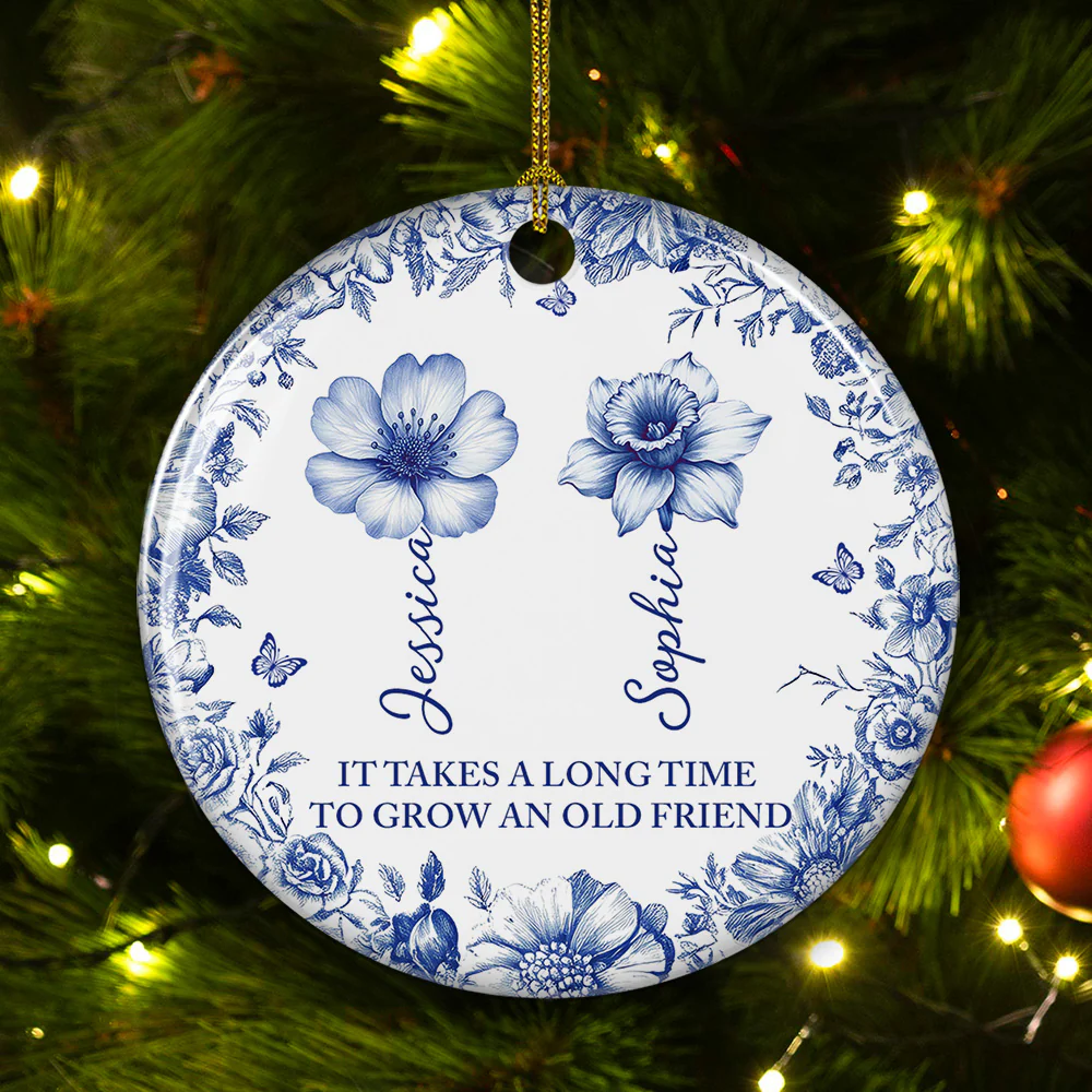 Vintage Floral Friendship - Personalized Custom Ceramic Ornament - Image 4