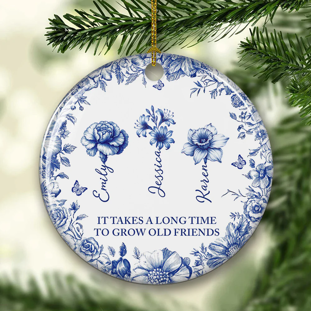 Vintage Floral Friendship - Personalized Custom Ceramic Ornament - Image 5