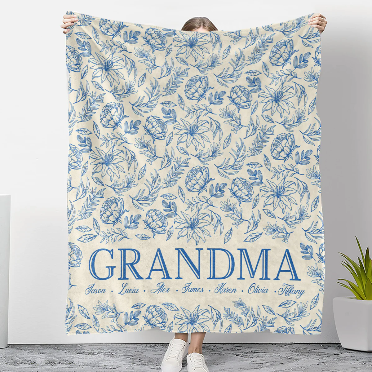 Vintage Grandma Flower - Personalized Custom Fleece Blanket - Image 5