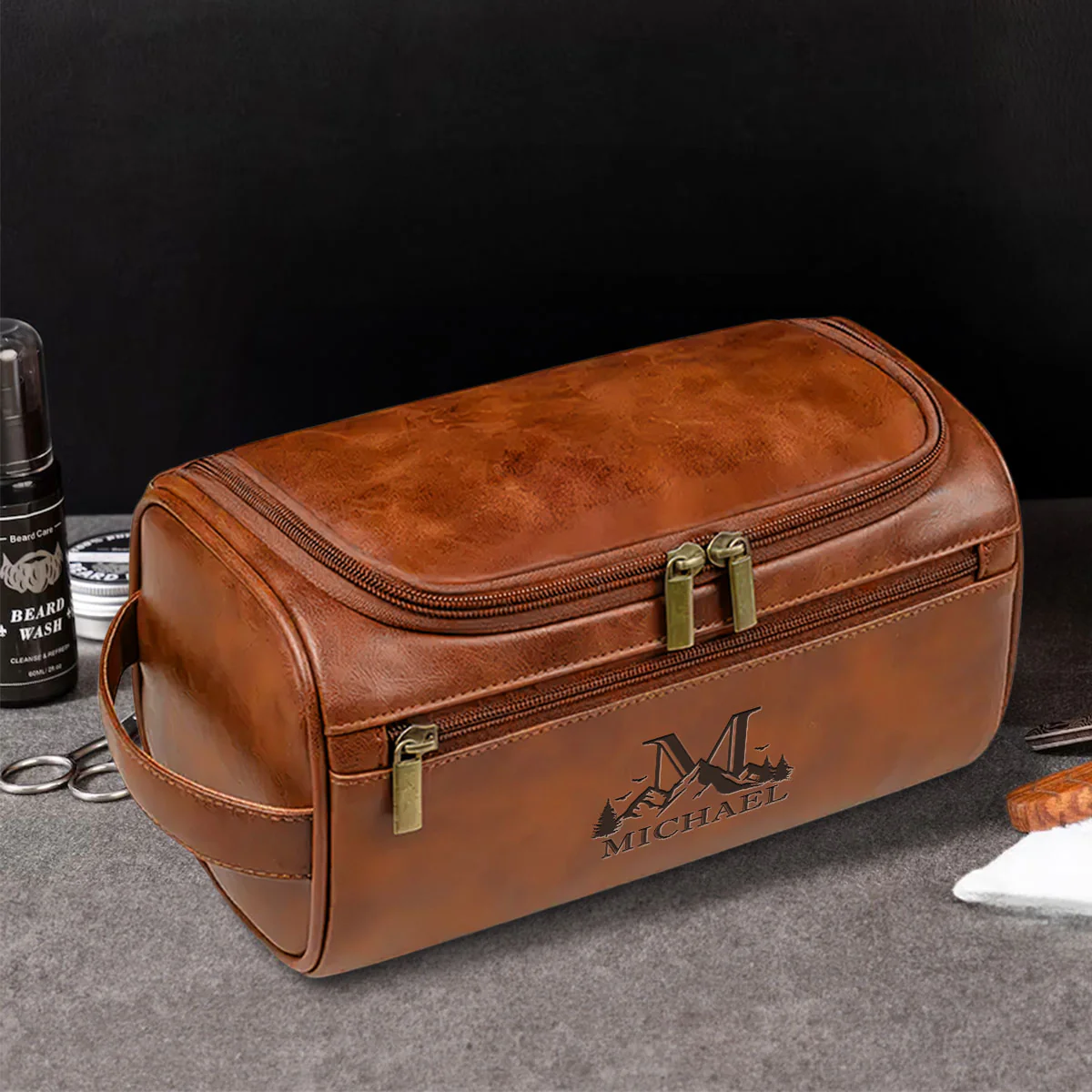 Vintage Legend - Personalized Custom Engraved Leather Toiletry Bag - Image 3