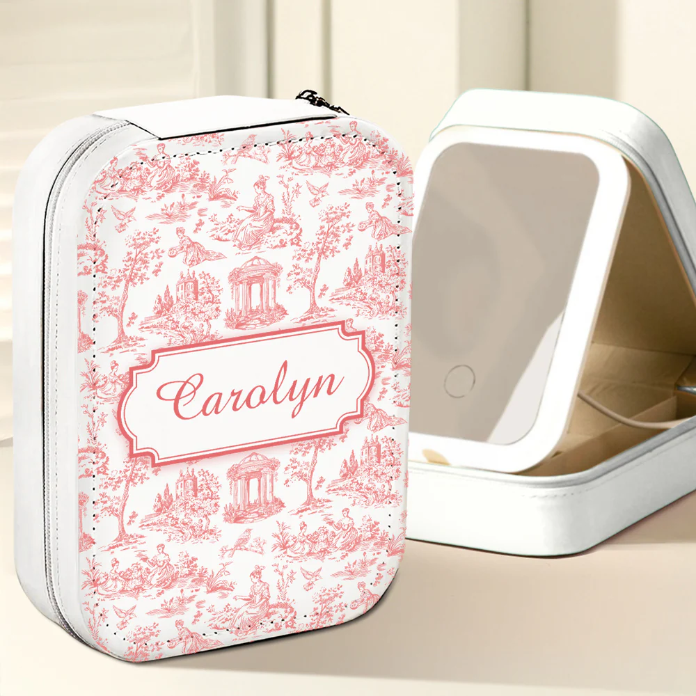 Vintage Toile - Personalized Custom Jewelry Box With LED Mirror - Image 3