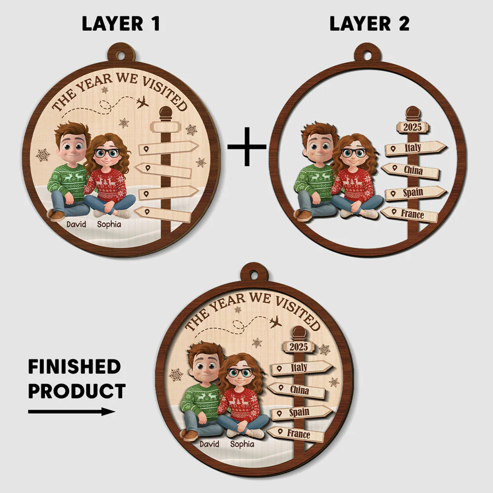 Visit The World Together - Personalized Custom 2-Layered Wood Ornament - Image 6