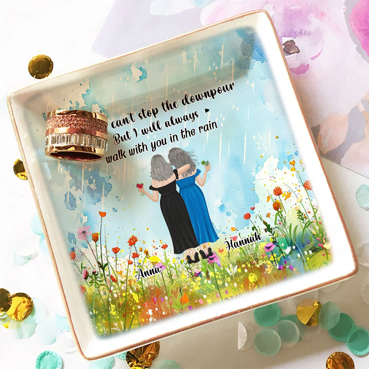 Walk With You In The Rain - Personalized Custom Jewelry Dish - Image 3