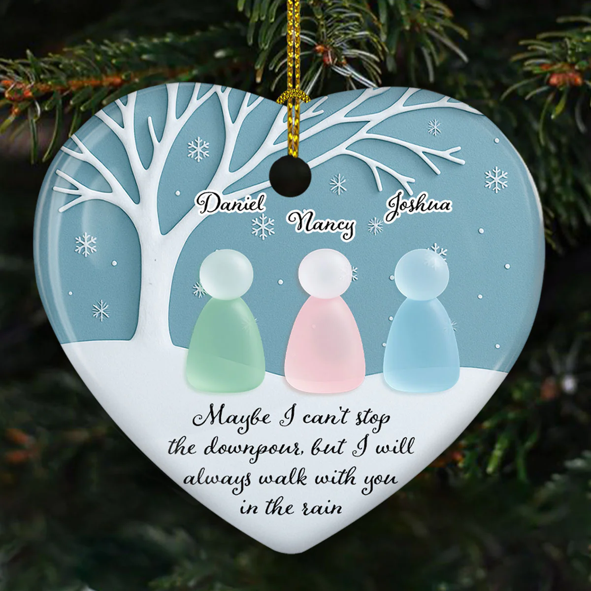 Walk With You In The Rain Sea Glass - Personalized Custom 3D Effect Heart Ceramic Ornament - Image 2