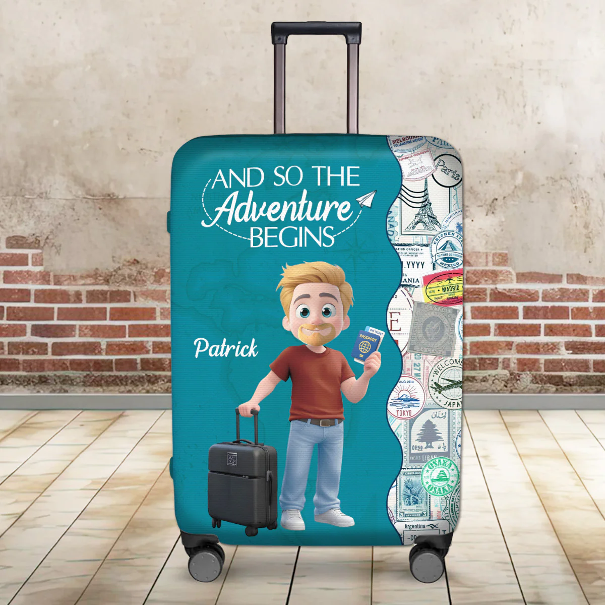 Wanderlust World Map - Personalized Custom Luggage Cover - Image 2