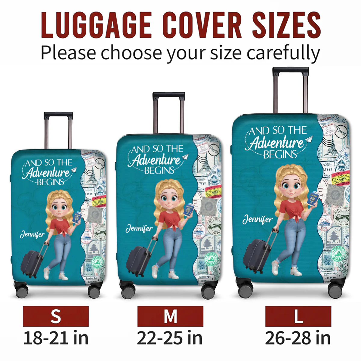 Wanderlust World Map - Personalized Custom Luggage Cover - Image 4