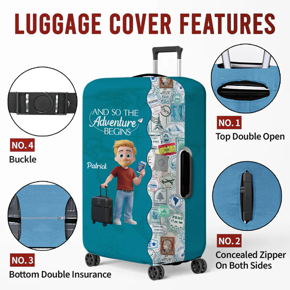 Wanderlust World Map - Personalized Custom Luggage Cover - Image 5