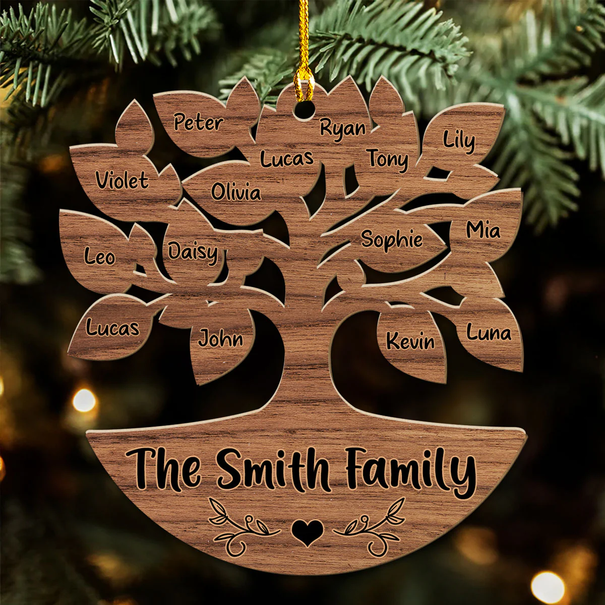 Warm Family Tree - Personalized Custom Wood Ornament